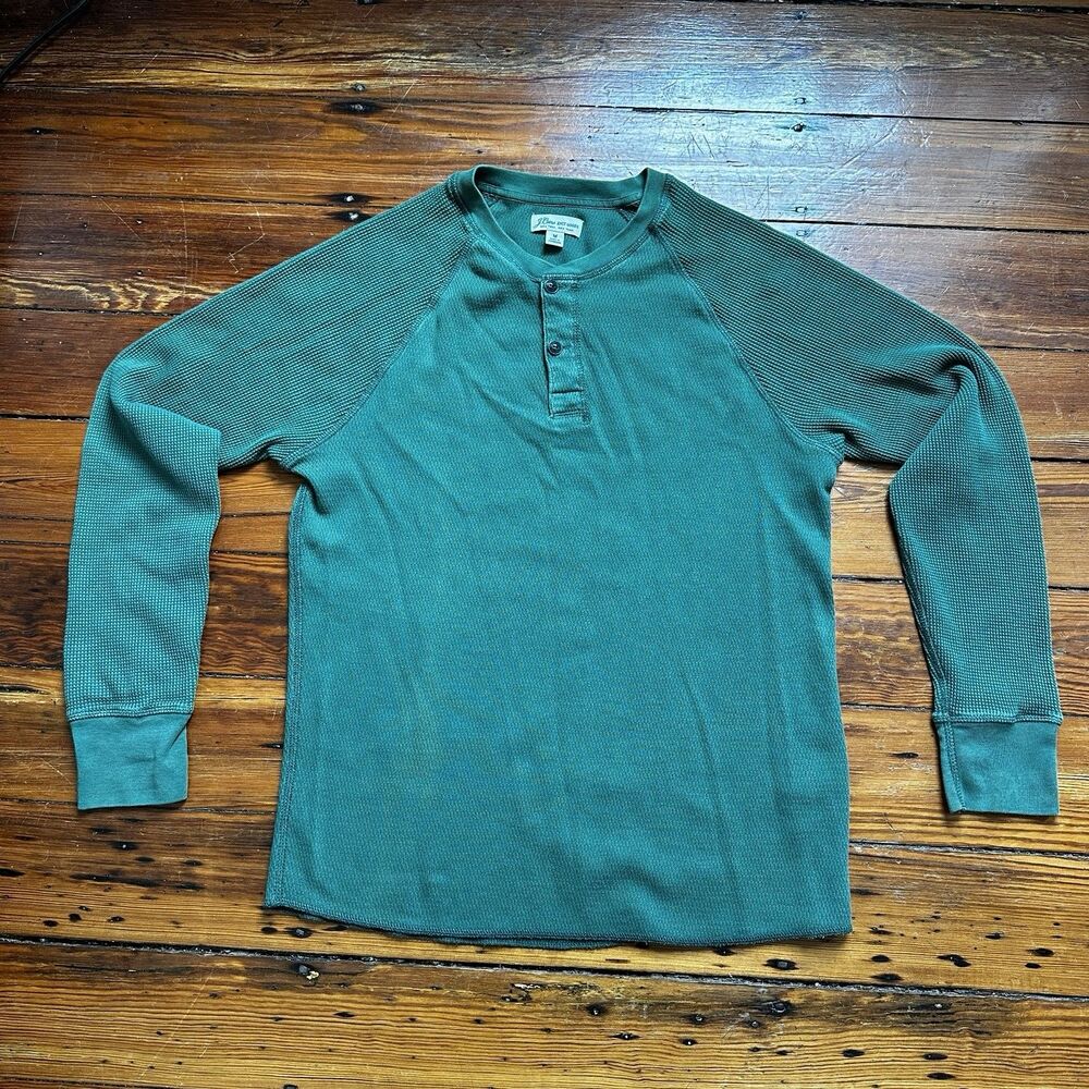 J.Crew Knit Cotton Henley Button-Up Shirt Green Men Medium Long Sleeve Pullover
